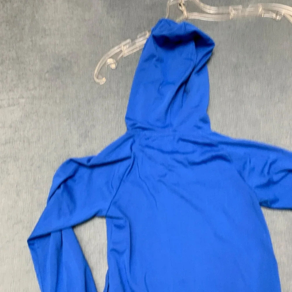 Nike Dri-Fit Full Zip Hoodie Girls 3T Blue Pink Swoosh Raglan Sleeve Activewear